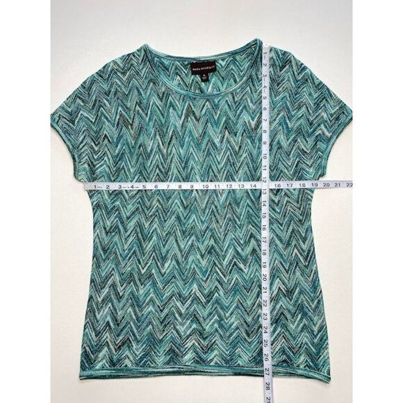 Dana Buchman Green Teal Chevron Metallic Knit Top Medium NEW‎ - Picture 5 of 7